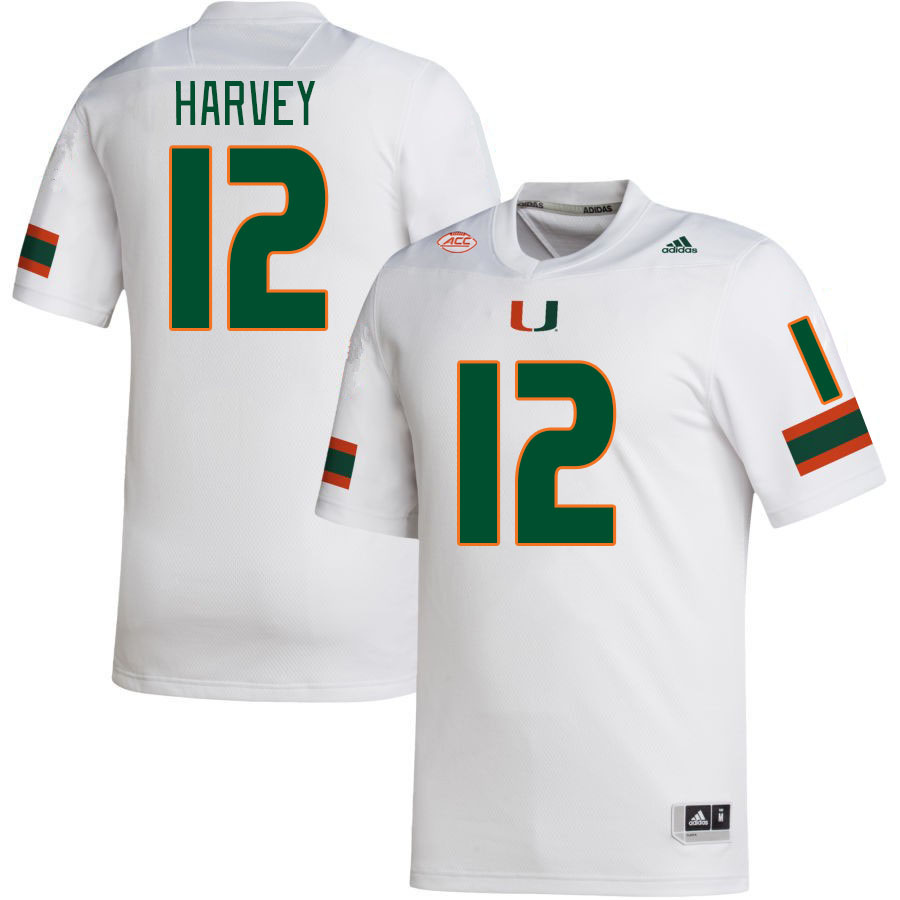 Men #12 Jahfari Harvey Miami Hurricanes College Football Jerseys Stitched-White - Click Image to Close